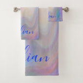 Monogramm Name in blau auf Perlmutt | Badhandtuch Set (Insitu)