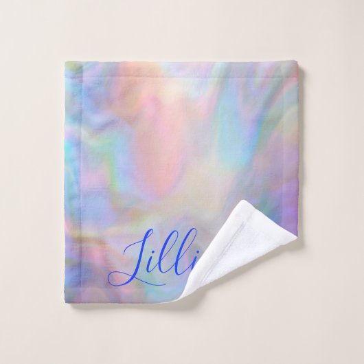 Monogramm Name in blau auf Perlmutt | Badhandtuch Set (Waschlappen)