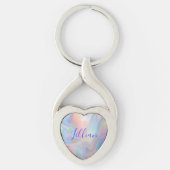 Monogramm Name in blau auf Perlmutt | Schlüsselanhänger (Vorderseite)