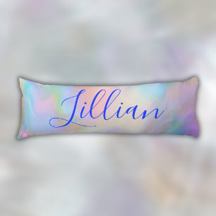 Monogramm Name in blau auf Perlmutt Seitenschläferkissen