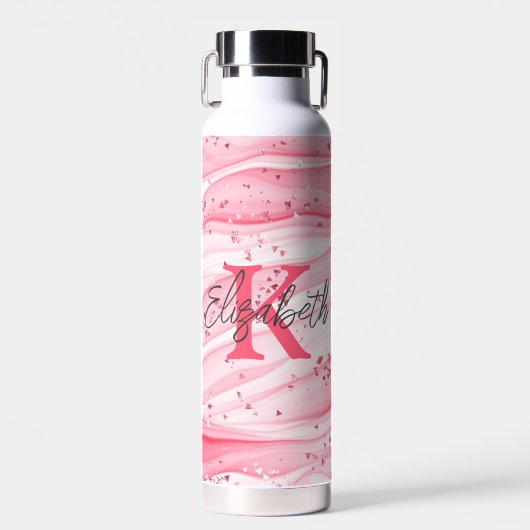 Monogramm Name Initial Pink White Silver Glitzer Trinkflasche (Vorne)