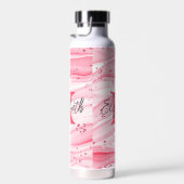 Monogramm Name Initial Pink White Silver Glitzer Trinkflasche (Rechts)