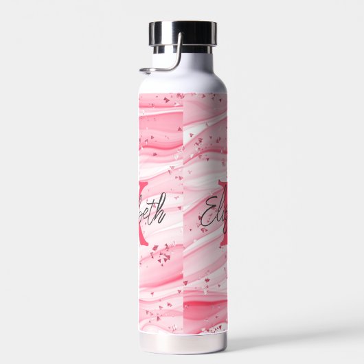 Monogramm Name Initial Pink White Silver Glitzer Trinkflasche (Rechts)