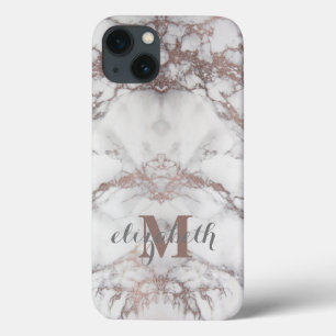 Monogramm-Name-Initiale Roségold Weiß Grauer Marmo Case-Mate iPhone Hülle