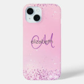 Monogramm Name Initialen Pink Lila Glitter Case-Mate iPhone Hülle (Rückseite)
