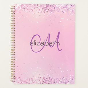 Monogramm Name Initialen Pink Lila Glitter Planer