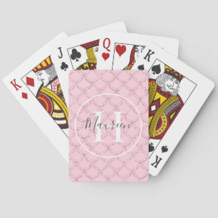 Monogramm-Name-Initialen Rosa Meerjungfrau-Schuppe Spielkarten