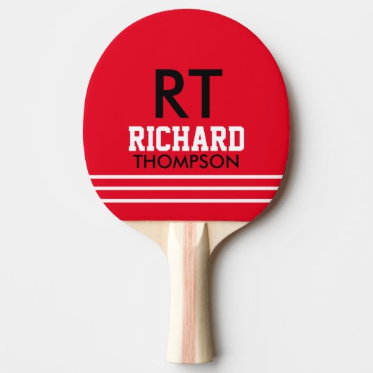 Monogramm (Name + Initialen) Rot Tischtennis Schläger (Vorderseite)