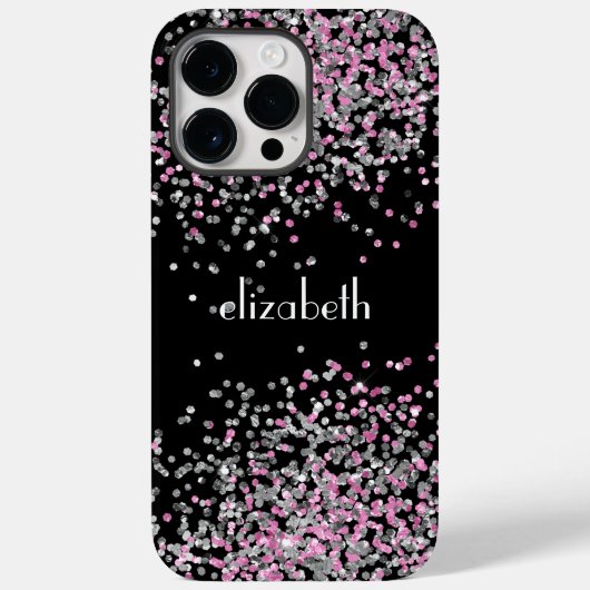 Monogramm Name Initialen Schwarz Rosa Silber Glitt Case-Mate iPhone Hülle (Rückseite)