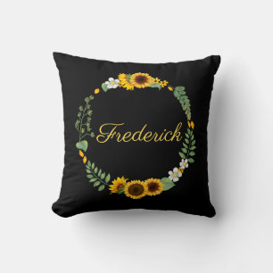 Monogramm Name Initialen Sonnenblumen Floral Schwa Kissen