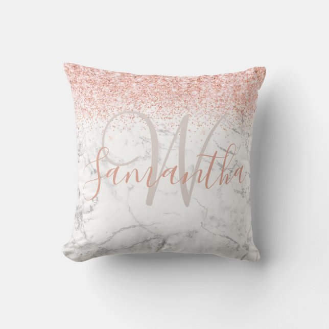 Monogramm Name Initialer Glitzer Blush Silver Kissen (Vorderseite)