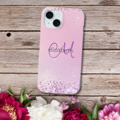 Monogramm Name Initials rosa Lila Glitzer Case-Mate iPhone Hülle