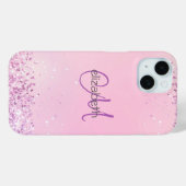 Monogramm Name Initials rosa Lila Glitzer Case-Mate iPhone Hülle (Rückseite (Horizontal))