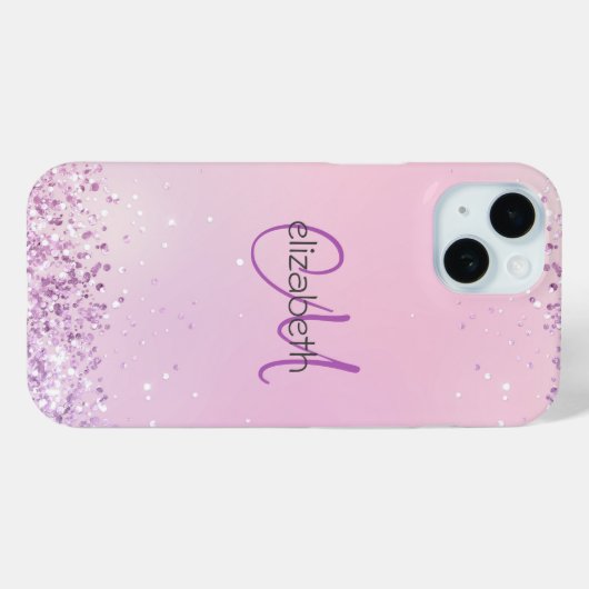 Monogramm Name Initials rosa Lila Glitzer Case-Mate iPhone Hülle (Rückseite (Horizontal))