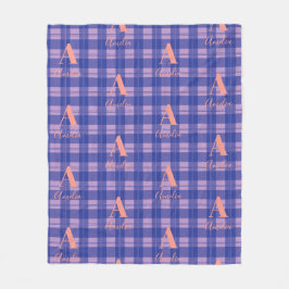 Monogramm Name Kariert Lila rosa Fleecedecke
