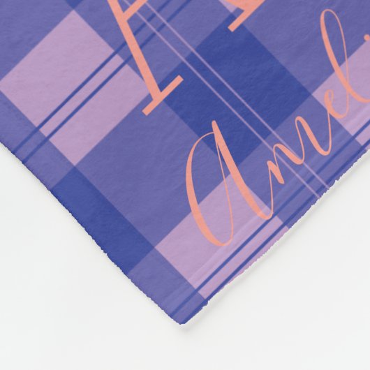 Monogramm Name Kariert Lila rosa Fleecedecke (Ecke)