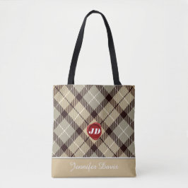 Monogramm Name Kariert Tartan Trendy Gray Tasche
