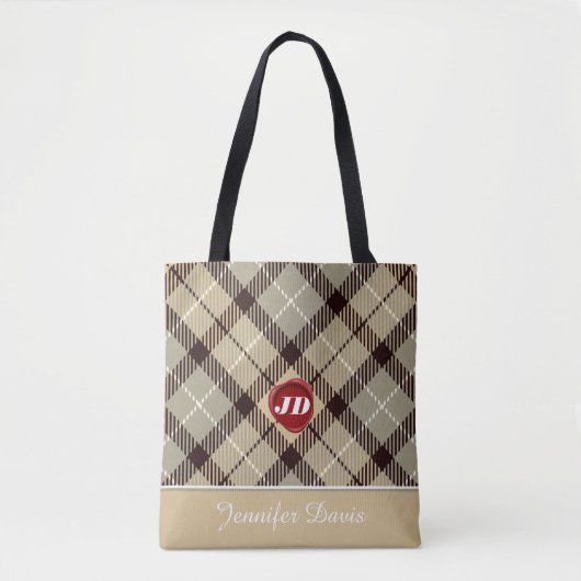 Monogramm Name Kariert Tartan Trendy Gray Tasche (Vorderseite)