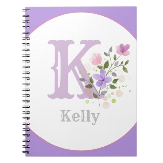 Monogramm & Name Kelly mit Blumen Notizblock (Vorderseite)