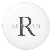 Monogramm & Name, Klassisch Weiß mit grauem Text Keramikknauf (Vorderseite)