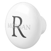 Monogramm & Name, Klassisch Weiß mit grauem Text Keramikknauf (Rechts)