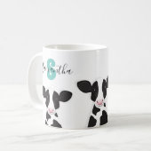 Monogramm Name Kuh Aquamarines Schwarz-weißes Tier Kaffeetasse (Vorderseite Links)