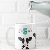 Monogramm Name Kuh Aquamarines Schwarz-weißes Tier Kaffeetasse