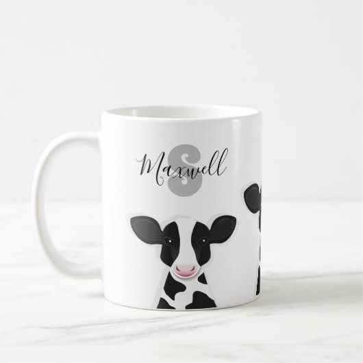 Monogramm Name Kuh Tier Kaffeetasse (Links)