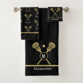 Monogramm Name Lacrosse Gold Black Badhandtuch Set (Insitu)