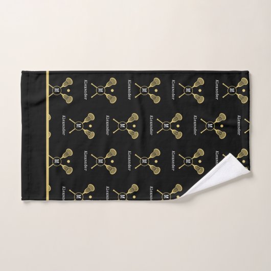 Monogramm Name Lacrosse Gold Black Badhandtuch Set (Handtuch)