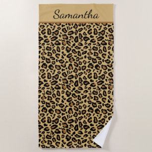 Monogramm Name Leopardenprint Cheetah Tiermuster Strandtuch