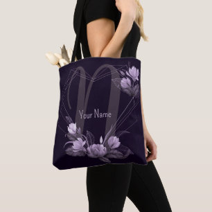Monogramm Name Lila Blumen Violett Geometrischer R Tasche