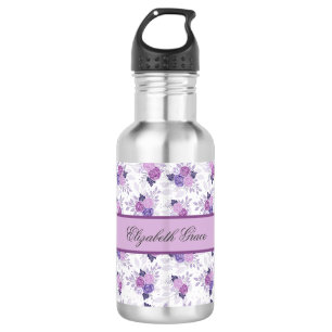 Monogramm Name Lila Pink Floral Girls Edelstahlflasche