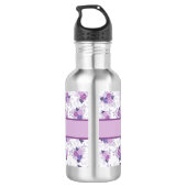Monogramm Name Lila Pink Floral Girls Edelstahlflasche (Rückseite)