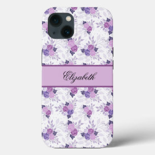 Monogramm Name Lila Rosa Blumen Elegant Case-Mate iPhone Hülle