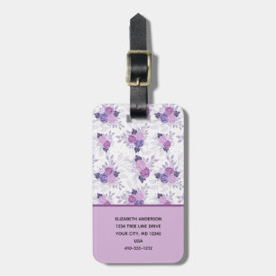 Monogramm-Name Lila Rosa Blumen Elegant Gepäckanhänger