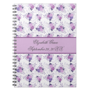 Monogramm Name Lila Rosa Blumen Neugeborenes Notizblock