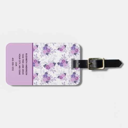 Monogramm Name Lila Rosa Blumengestalt Gepäckanhänger (Vorderseite horizontal)
