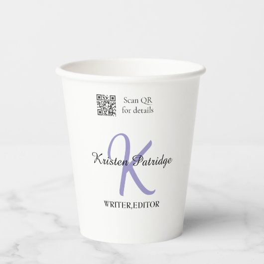 Monogramm-Name Lila-Schreiber-Editier-per-QR-Code- Pappbecher (Vorderseite)