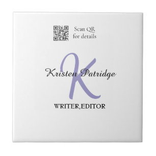 Monogramm-Name Lila-Schriftsteller bearbeiten QR-C Fliese