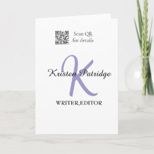 Monogramm-Name lila Schriftsteller bearbeiten QR-C Karte