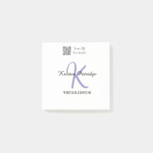 Monogramm-Name lila Schriftsteller bearbeiten QR-C Post-it Klebezettel