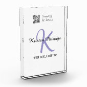 Monogramm-Name lila Schriftsteller editper QR-Code Fotoblock (Links)