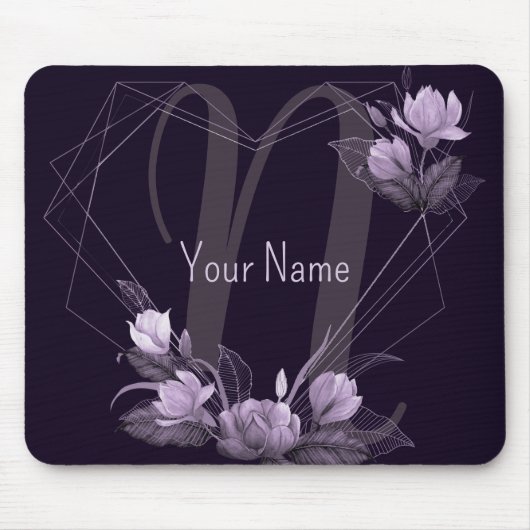 Monogramm Name Lila violetter Rahmen Mousepad (Vorne)