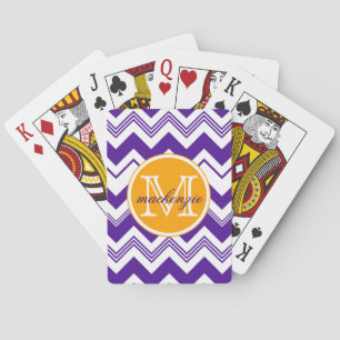 Monogramm Name Lila Weiß Chevron Muster Spielkarten