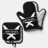 Monogramm Name Messer Koch Cook Grillen Ofenhandschuh & Topflappen-Set (Vorderseite/Rückseite)