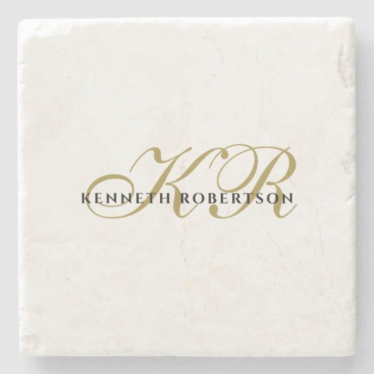 Monogramm Name Minimalistisch Gold schwarz Elegant Steinuntersetzer (Vorderseite)