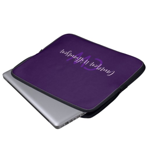 Monogramm Name Minimalistisch Solid Deep Violet Laptopschutzhülle (Vorne Knopf)