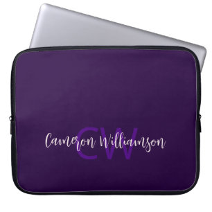 Monogramm Name Minimalistisch Solid Deep Violet Laptopschutzhülle
