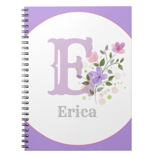 Monogramm & Name mit Blumen Notizblock (Vorderseite)